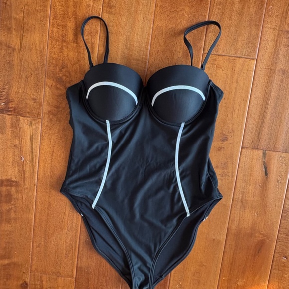 Ted Baker London Tani Panel One-Piece Swimsuit Black/White - Picture 6 of 15